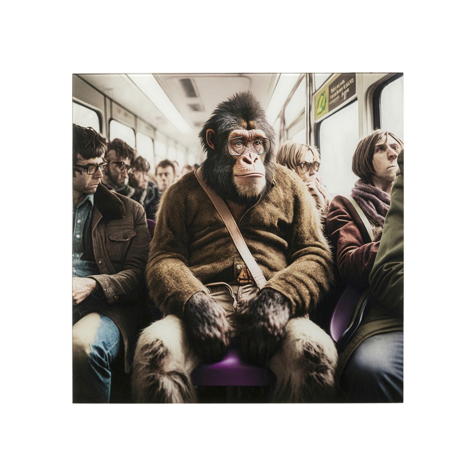 Glass Picture Commuter Monkey 60x60cm