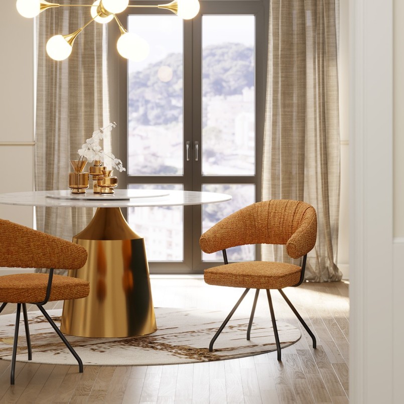 Table ronde grès blanc et acier doré - Lucia - Kare Design