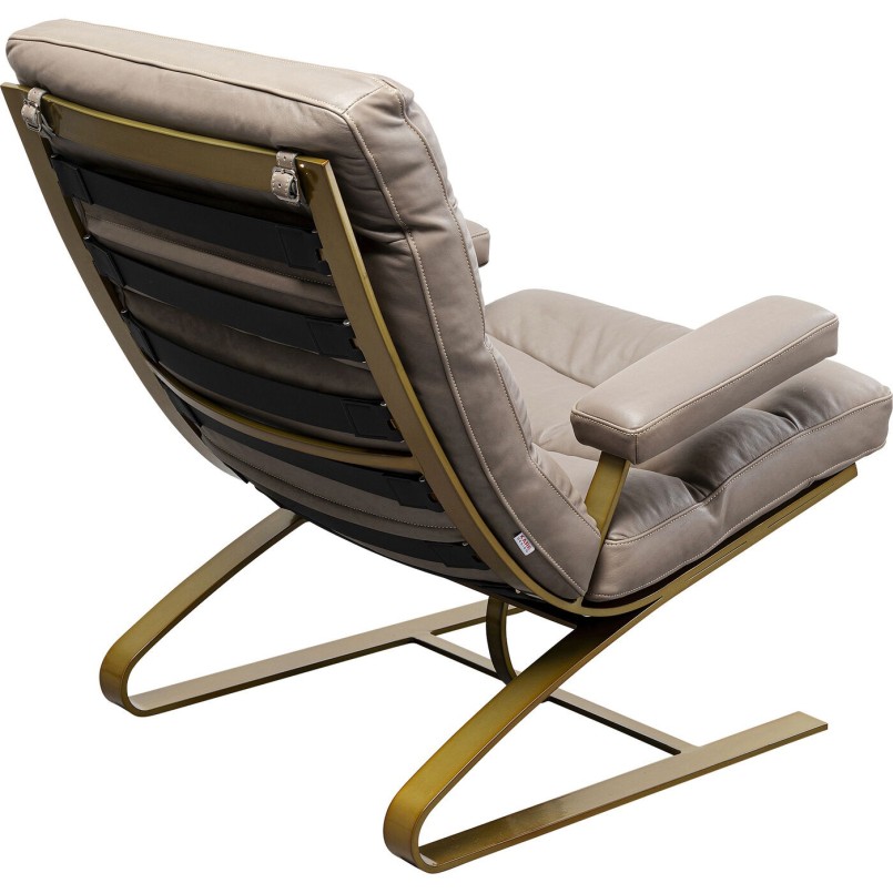Fauteuil en voetensteun van leer en verguld staal - Novel - Kare Design
