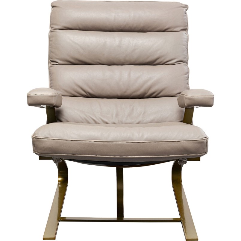 Fauteuil en voetensteun van leer en verguld staal - Novel - Kare Design