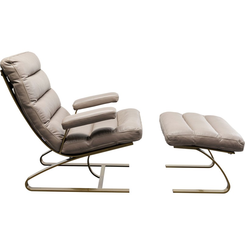 Fauteuil en voetensteun van leer en verguld staal - Novel - Kare Design