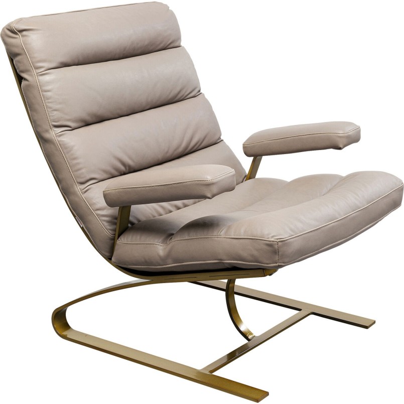 Fauteuil en voetensteun van leer en verguld staal - Novel - Kare Design
