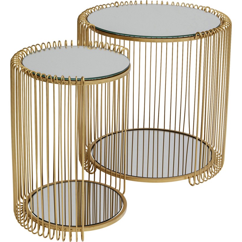Tables d'appoint en verre miroir et acier doré - Wire Double - Kare Design