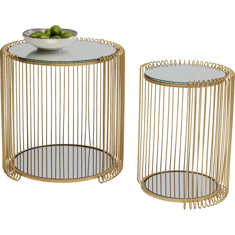 Tables d'appoint en verre miroir et acier doré - Wire Double - Kare Design