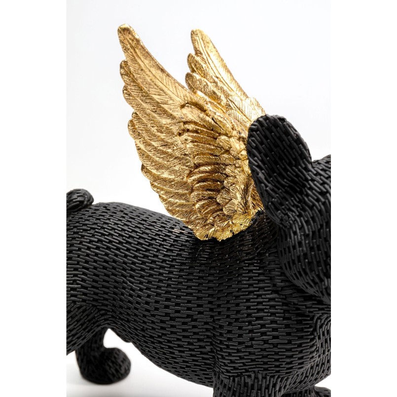 Zwarte en gouden gevleugelde bulldog decoratie - Kare Design