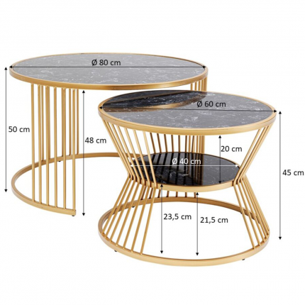 Coffee Table Roma (2/Set) black and gold Kare Design