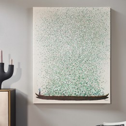 Tableau fleurs pirogue beige et vert - Touched - Kare Design