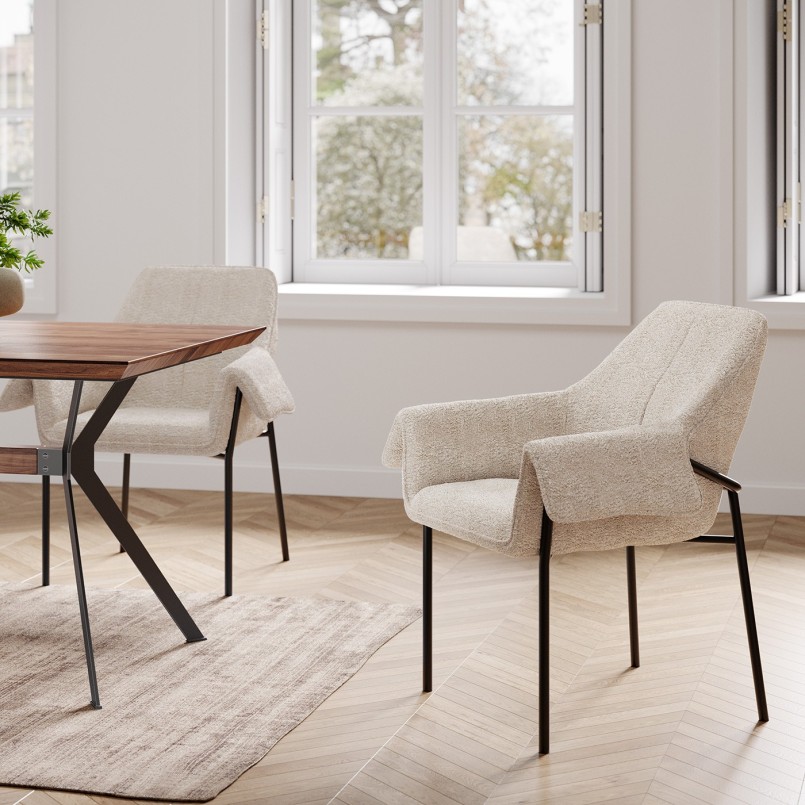Chaise avec accoudoirs en tissu bouclé crème - Bess - Kare Design