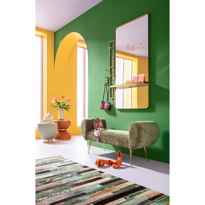 Groen fluweel en gouden stalen bank - Trono - Kare Design