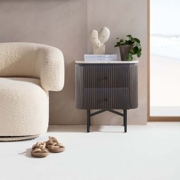 Chevet en bois noir et marbre blanc - Glenn - Kare Design