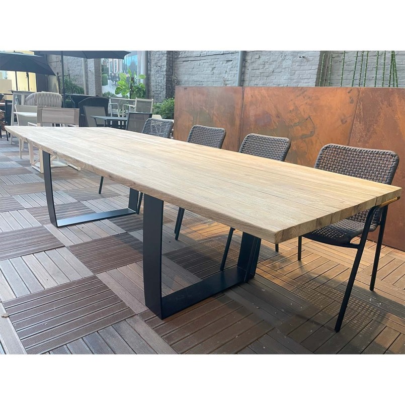 Table de jardin en acier et teck recyclé - Fanny - Gescova