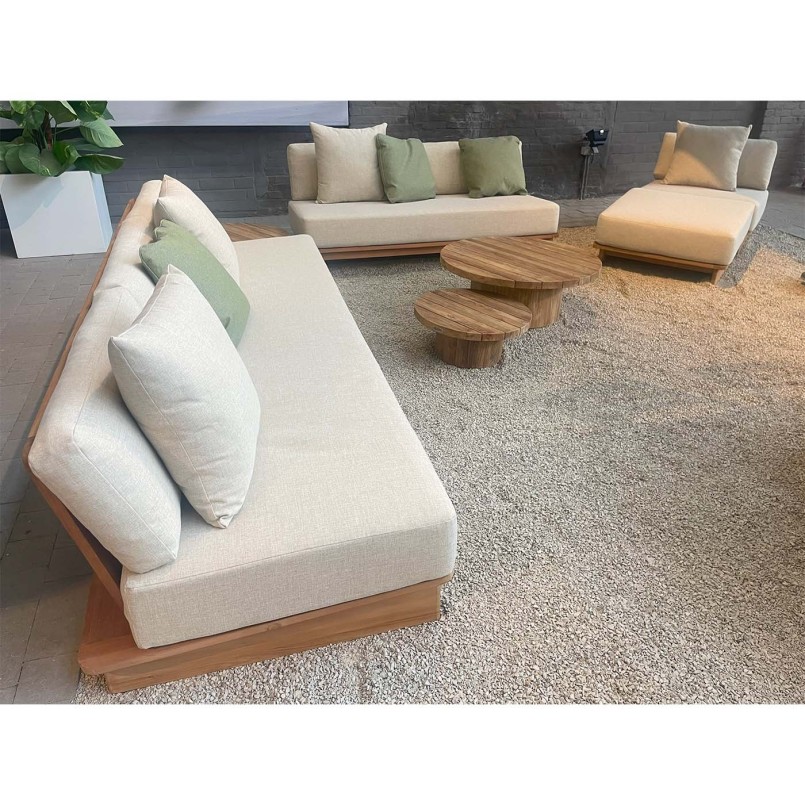 Fauteuil de jardin en tissu beige et teck - Djerba - Gescova