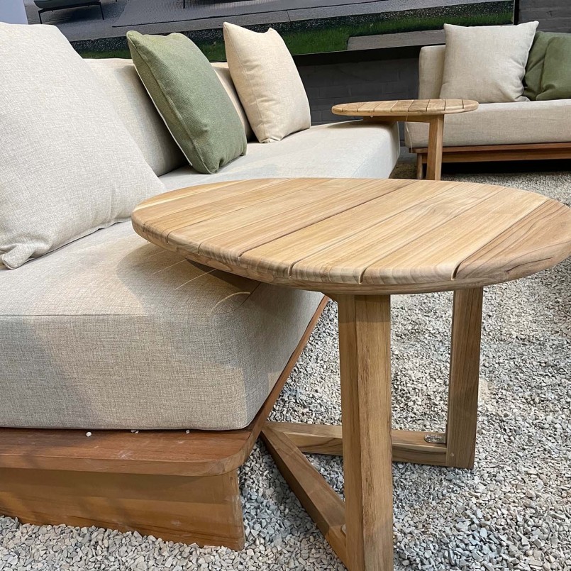 Garden sofa in beige fabric and teak - Djerba - Gescova