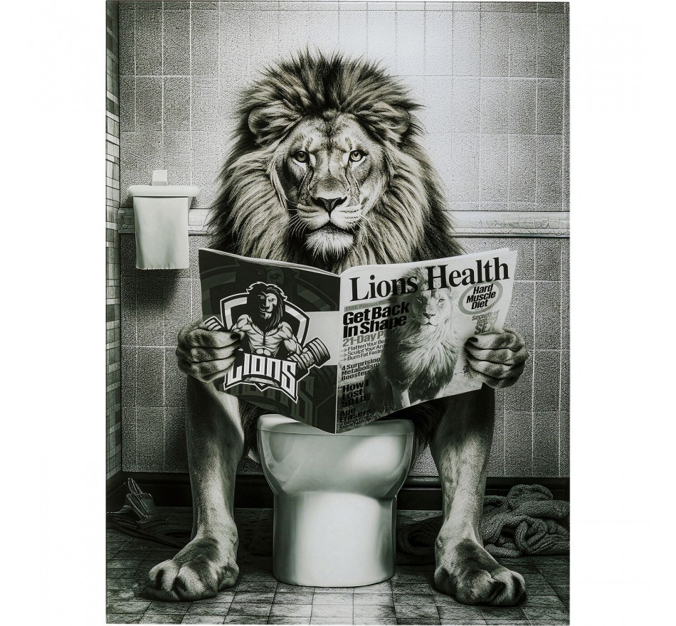 Glass Picture lion newspaper 60x80cm Kare Design