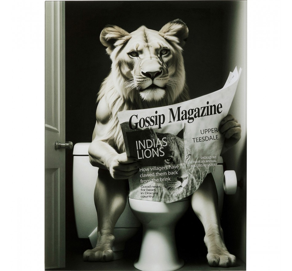 Glass Picture lioness newspaper 60x80cm Kare Design