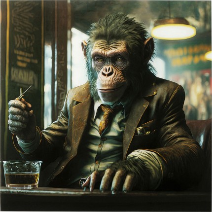 Glass Picture drinking monkey 100x100cm Kare Design