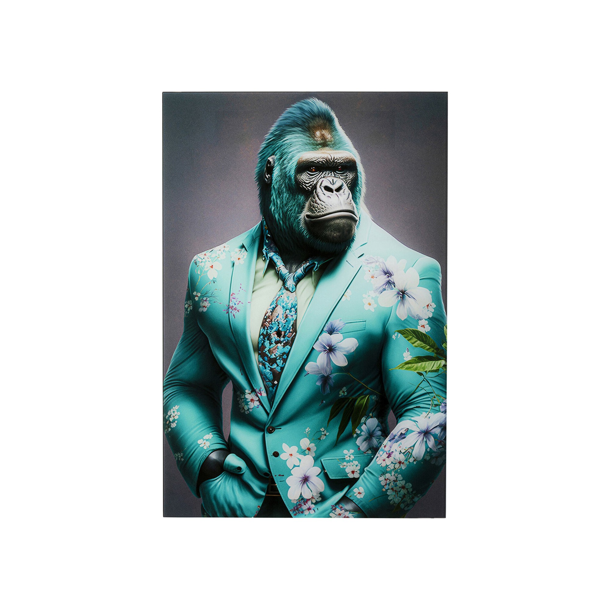 Tableau en verre Mister Gorilla bleu 60x90cm