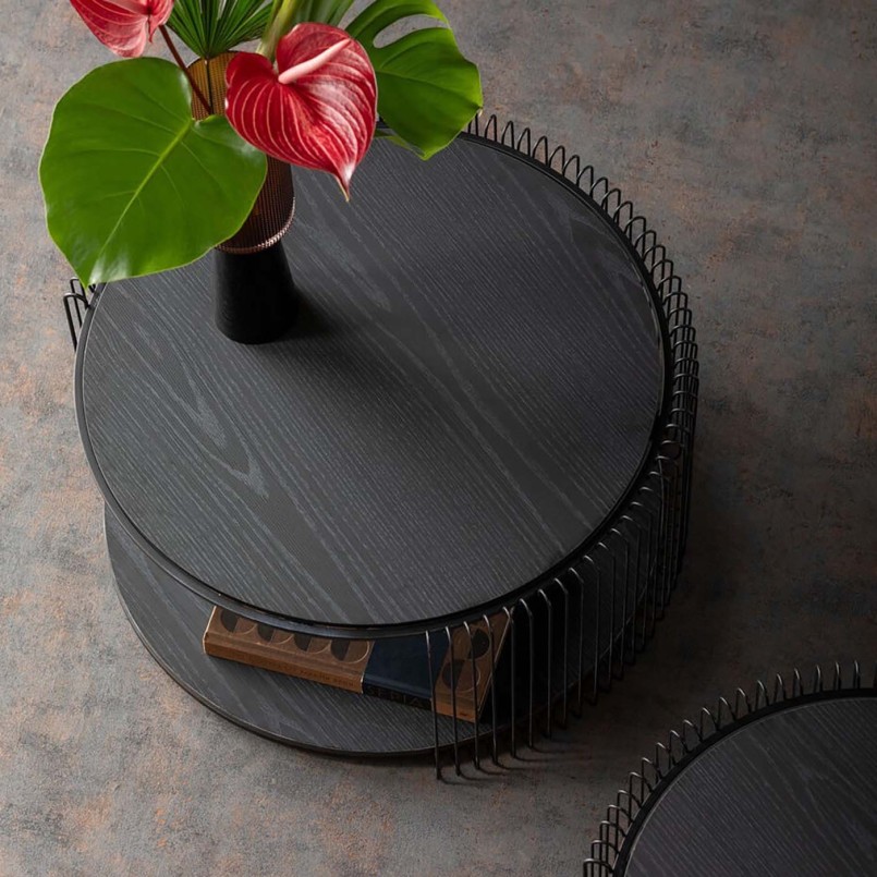 Zwart hout en stalen salontafels - Wire Double - Kare Design