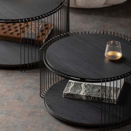 Coffee Table Wire Double black wood (2/Set) Kare Design