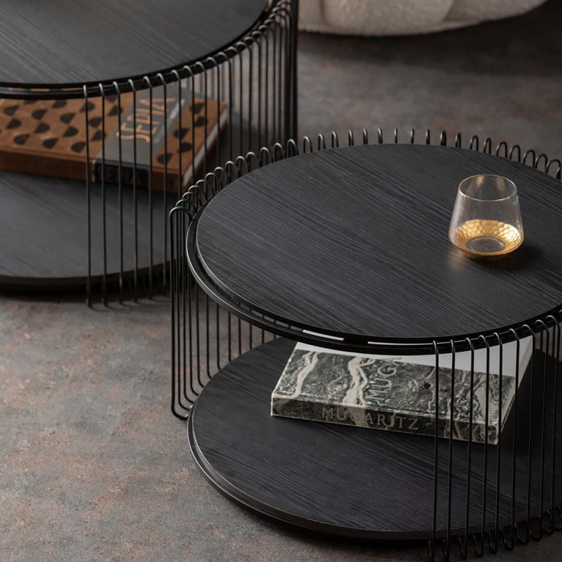 Zwart hout en stalen salontafels - Wire Double - Kare Design