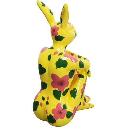 Decoratie Gangster konijn geel XL roze bloem Kare Design