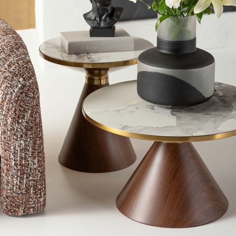 Ronde salontafel in wit steengoed en houteffect - Cono - Kare Design