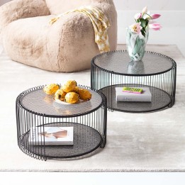 Black coffee tables set of 2 in textured glass - Wire Double Bubble - Kare Design