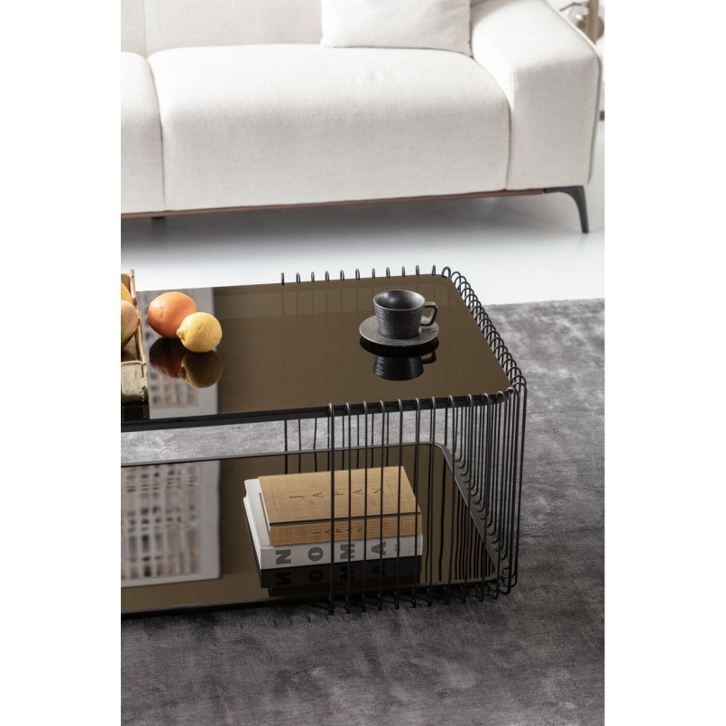Salontafel van zwart staal en glas - Wire Double - Kare Design