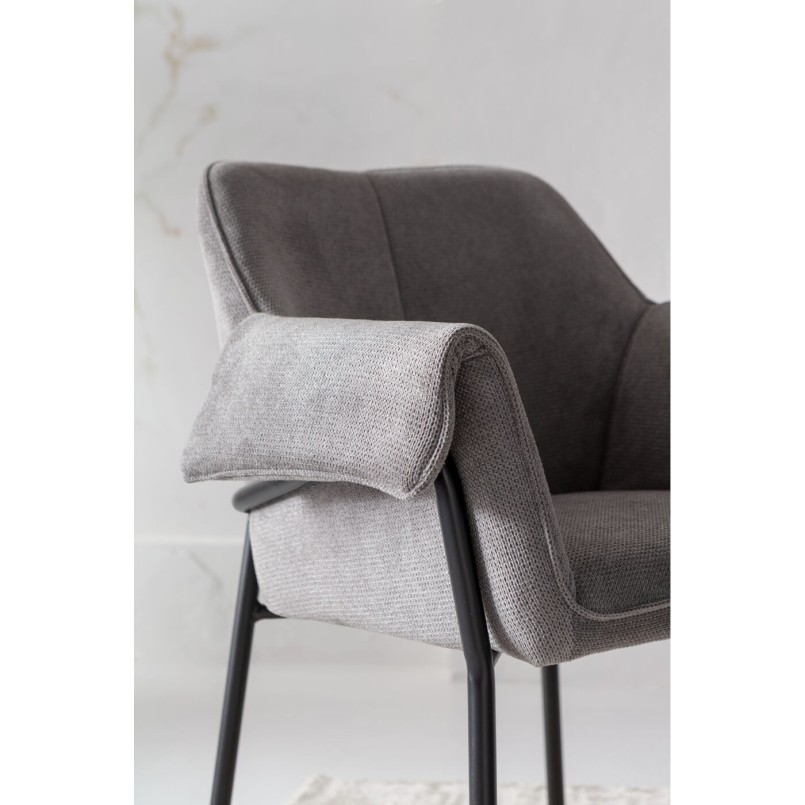 Chaise avec accoudoirs en tissu tressé gris - Bess - Kare Design