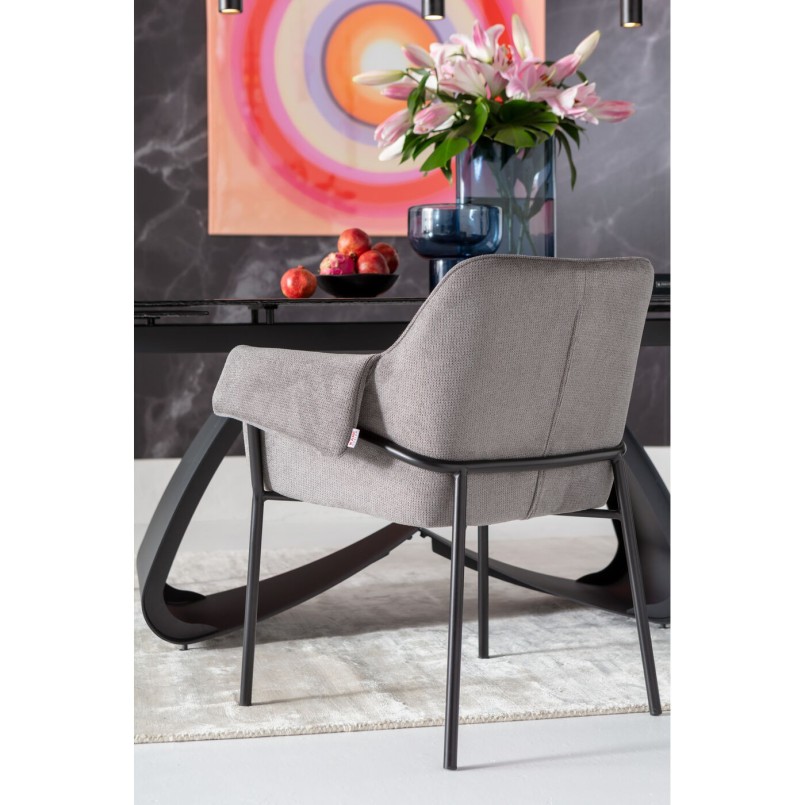 Chaise avec accoudoirs en tissu tressé gris - Bess - Kare Design