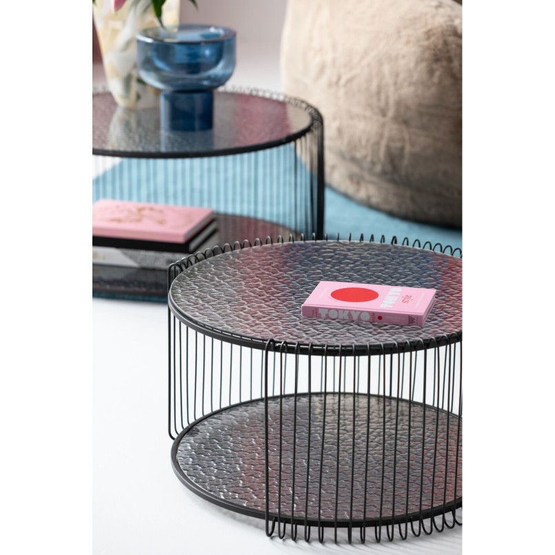 Black coffee tables set of 2 in textured glass - Wire Double Bubble - Kare Design