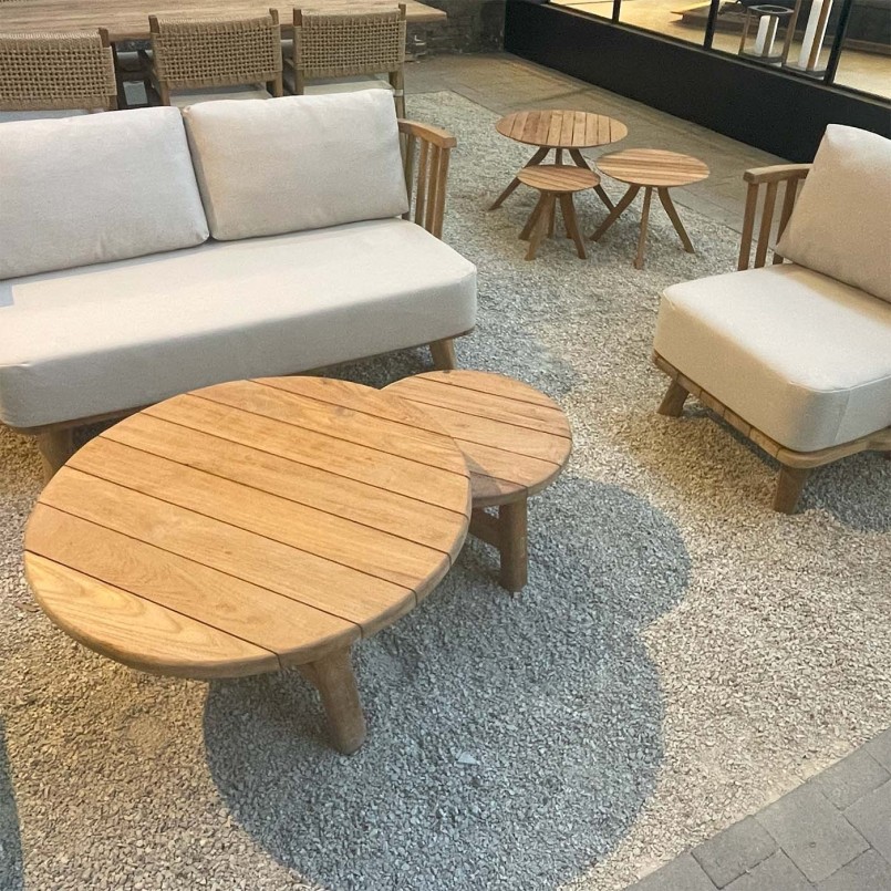 Table basse de jardin ronde en teck recyclé - Ferdi - Gescova