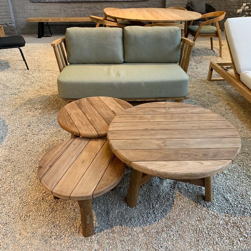 Table basse de jardin ronde en teck recyclé - Ferdi - Gescova