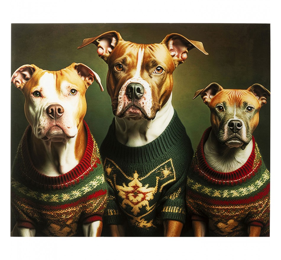 Schilderij honden kersttruien 110x90cm Kare Design