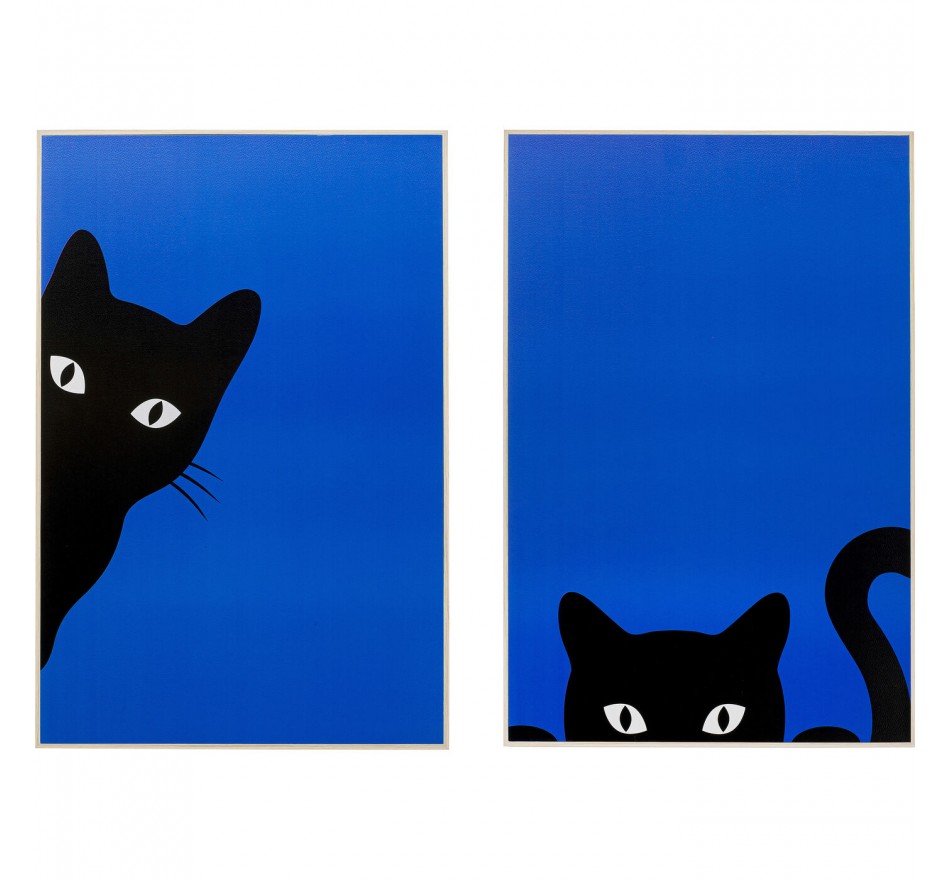 Schilderij speelse katten zwart (2/Set) Kare Design