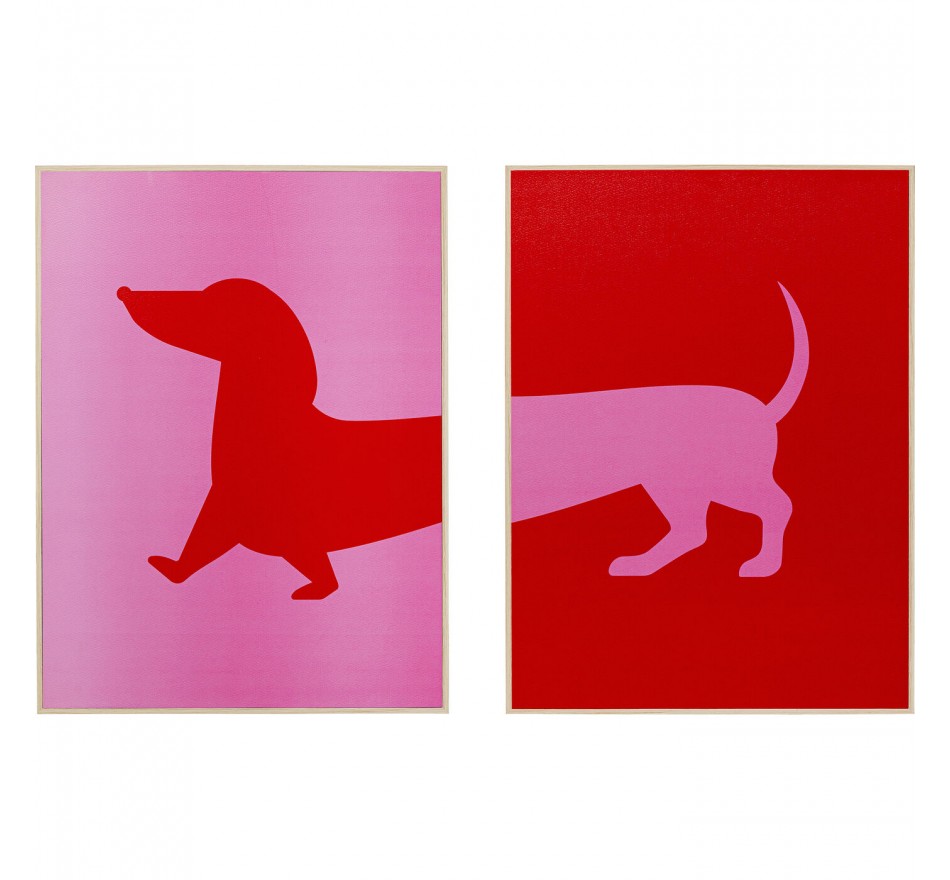 Schilderij teckel rood en roze (2/Set) Kare Design