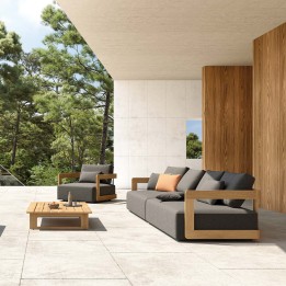 Tuinbank in teak en donkergrijze stof - Rafa - Gescova