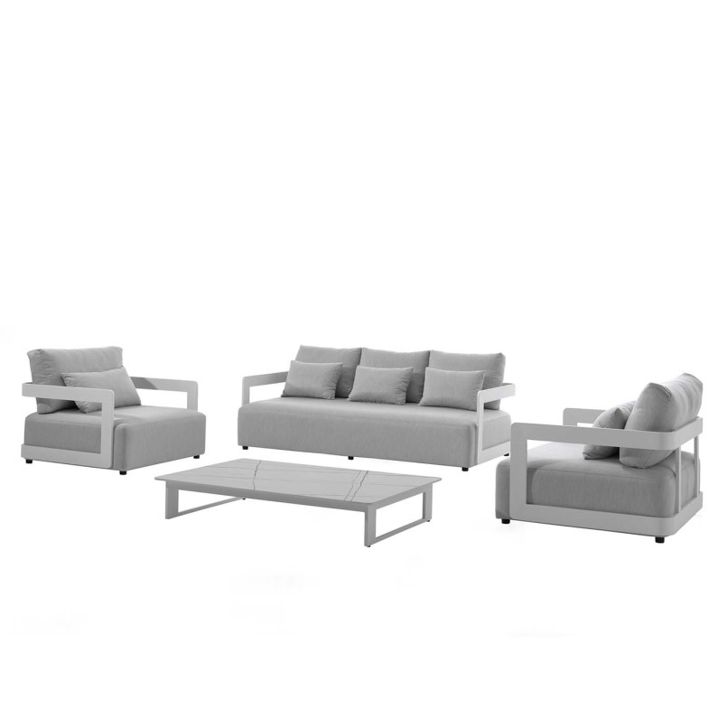 Fauteuil de jardin en tissu gris clair et alu blanc - Rafa - Gescova