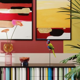 Déco perroquet vert, bleu et orange sur une branche - Kare Design