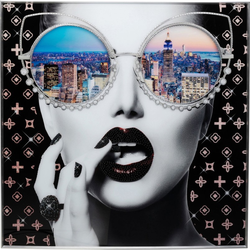 Vrouw met bril ingelijste poster - NY View - Kare Design