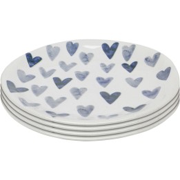 Witte borden met blauwe hartjes in steengoed set van 4 - Cuori - Kare Design