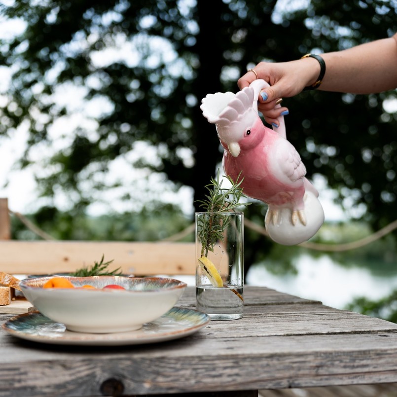 White and pink ceramic cockatoo decanter - Kare Design