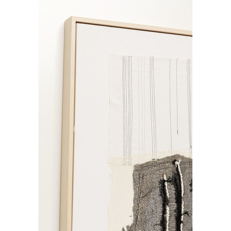 Vierkant abstract schilderij met structuur in grijs, zwart en beige - Cucito - Kare Design