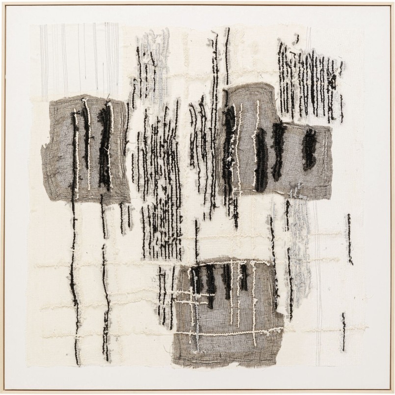 Vierkant abstract schilderij met structuur in grijs, zwart en beige - Cucito - Kare Design
