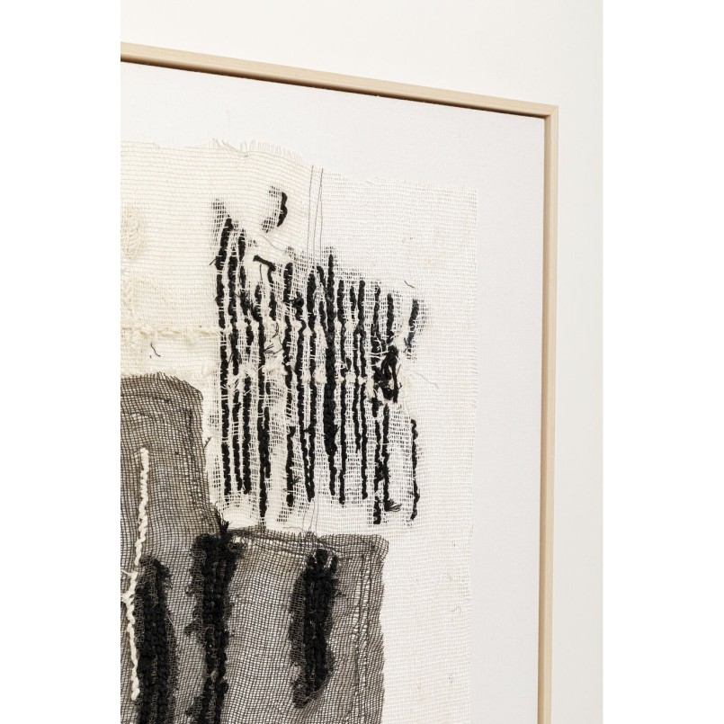 Vierkant abstract schilderij met structuur in grijs, zwart en beige - Cucito - Kare Design