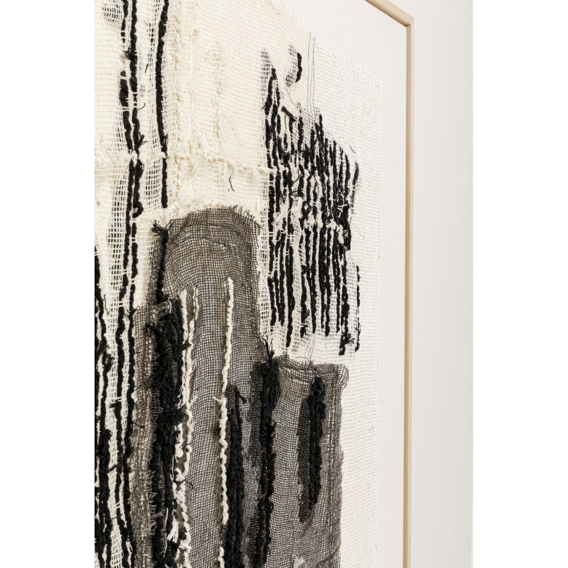 Vierkant abstract schilderij met structuur in grijs, zwart en beige - Cucito - Kare Design