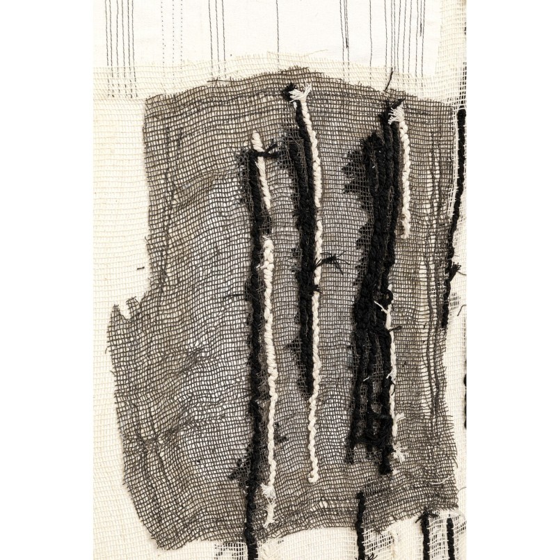 Vierkant abstract schilderij met structuur in grijs, zwart en beige - Cucito - Kare Design