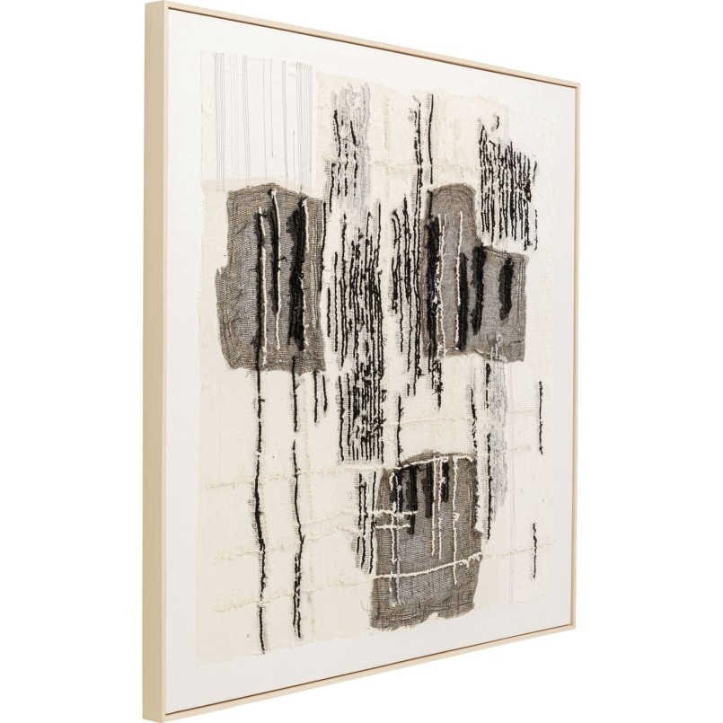 Vierkant abstract schilderij met structuur in grijs, zwart en beige - Cucito - Kare Design