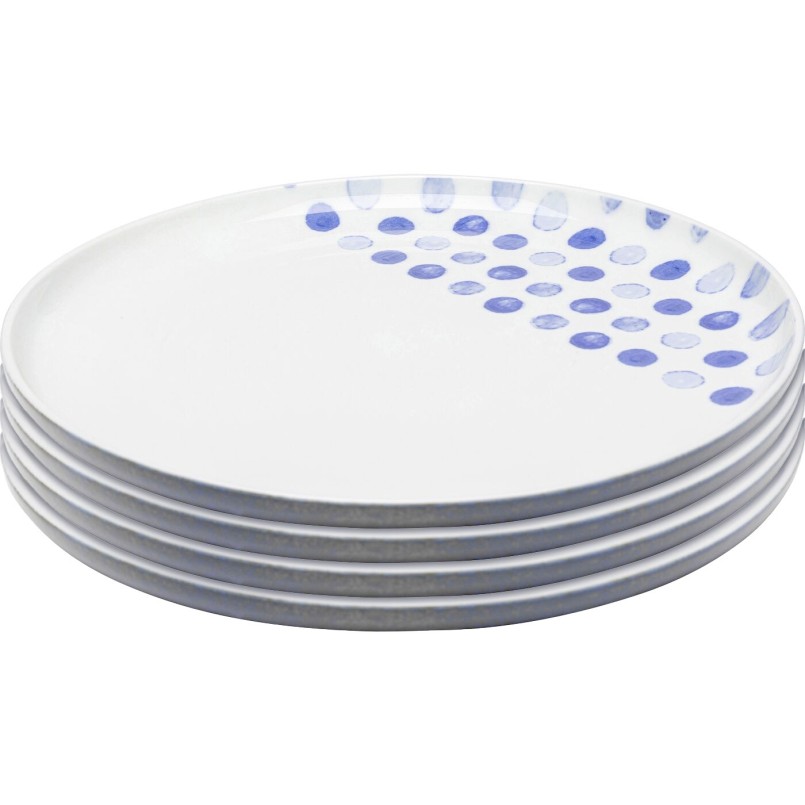 Assiettes en grès blanc à pois bleus - Partito Dots - Kare Design