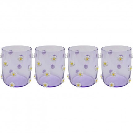 Waterglazen Party paars bloemen (4/set) Kare Design